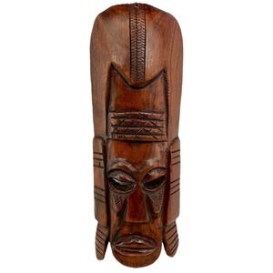 Vintage Hand Carved Wood Tiki‎ Wall Mask 9.5" Polynesian Hawaiian Tribal Decor